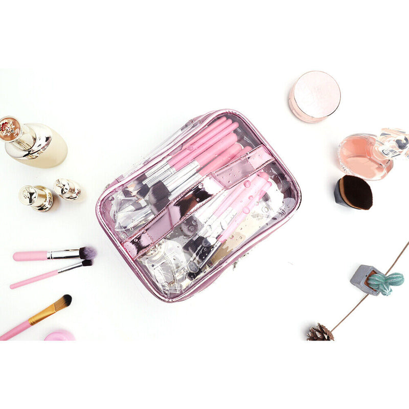 Simple Layer Waterproof Cosmetic Makeup Bags Women Toiletry Cases (Pink)