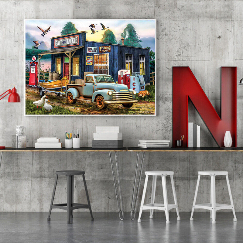 DIY Paint By Number Kit Houses Cars by The Lake No Frame for Home Decor