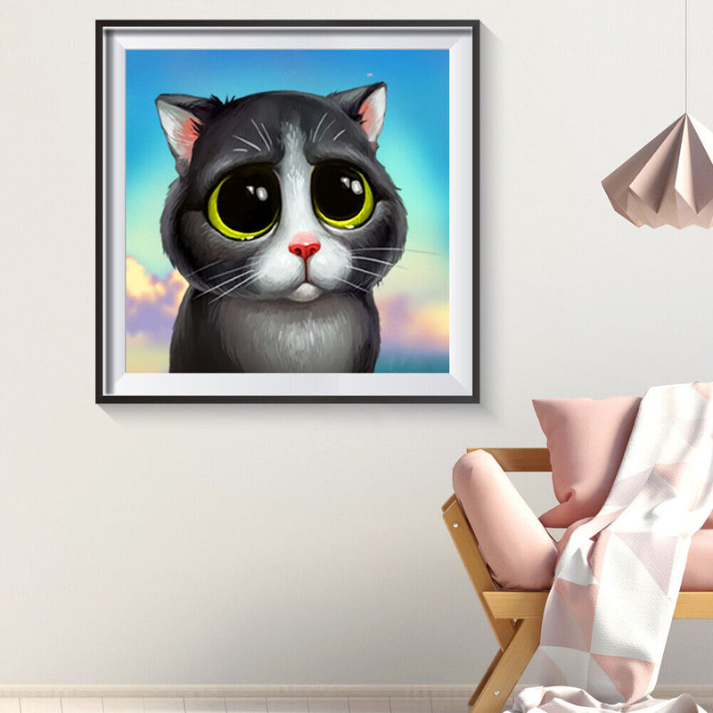 5D DIY Full Round Drill Diamond Paint Cute Cat Mosaic Rhinestone Drawing Picture