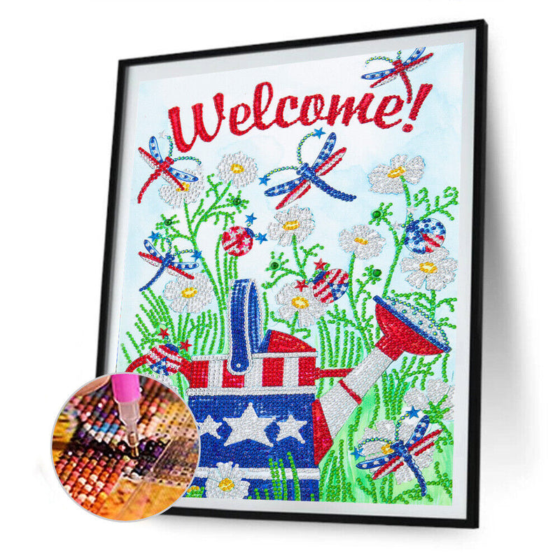 5D Flag Flower Mosaic Diamond Painting Drawing Partial Special Shape Drill Craft