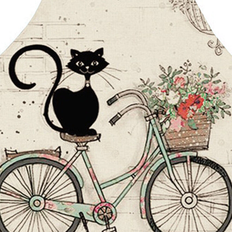 Bike Cat Kitchen Linen Apron Sleeveless Waterproof Home Bibs Cooking Accessories