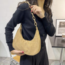 Fashion Women Corduroy Solid Color Underarm Bag Casual Chain Hobos Shoulder Bags