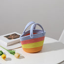 Rainbow Straw Women Handbag Totes Handmade Cotton Straw Summer Top-Handle Bags