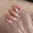 Wearable Coffin Medium Long Length False Nail Press on Nails French Cat Eye