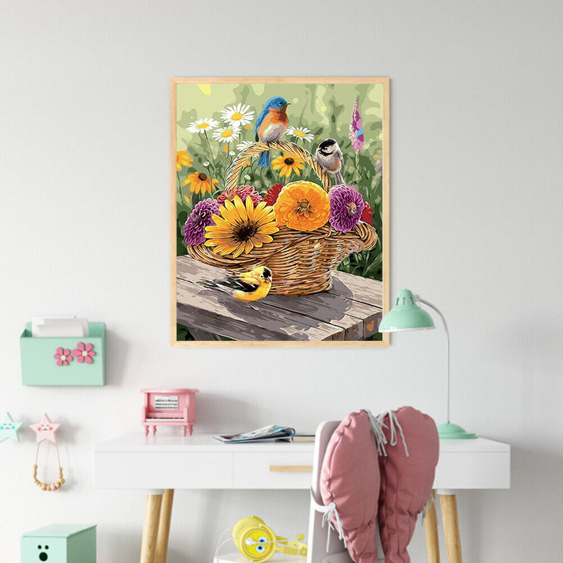 Flower Basket Bird Oil Paint By Numbers Kit DIY Home Decoration Gift Wall Art