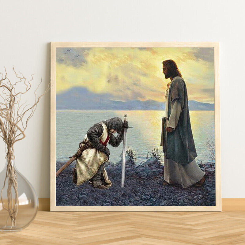 DIY Hand Painted Paint By Numbers Oil Canvas Picture Knight and God Ornament Kit