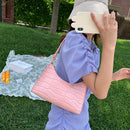 PU Alligator Pattern Underarm Bag Women Retro Solid Color Handbag (Pink)
