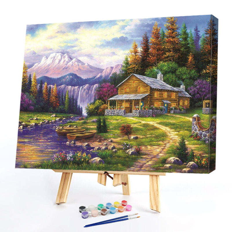 Paint By Numbers Lodge Between Mountains and Forests Painting Kit (B991)