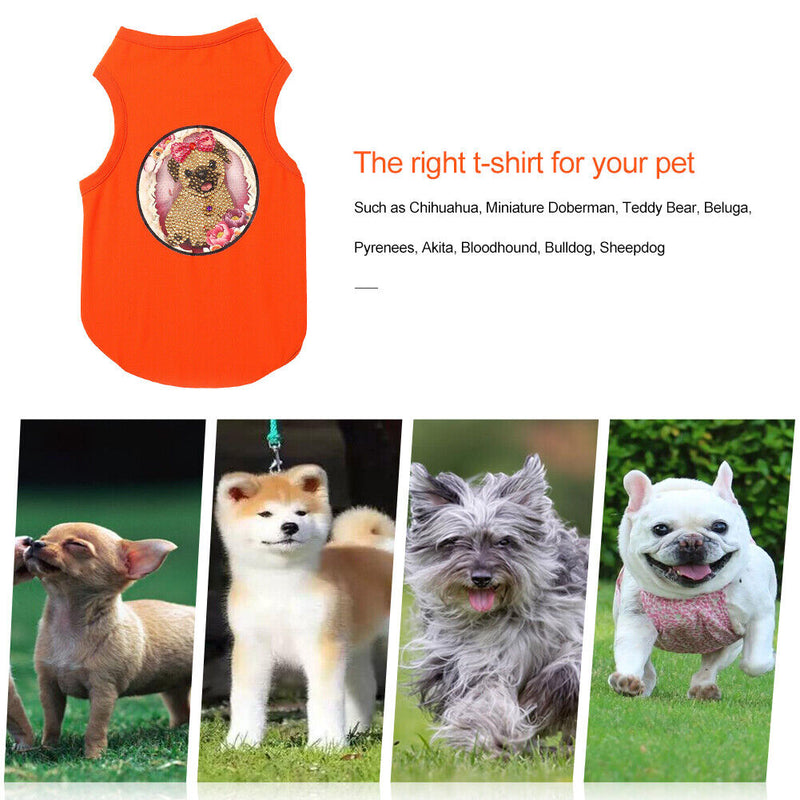 Summer Thin Puppy Clothes DIY Applique Diamond Orange Breathable Dog Cat Shirts