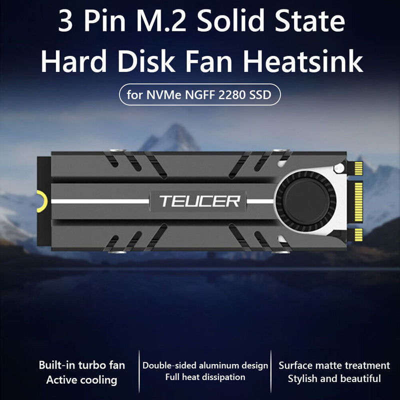 TEUCER 3 Pin M.2 Solid State Hard Disk Fan Heatsink for NVMe NGFF 2280 SSD Newly