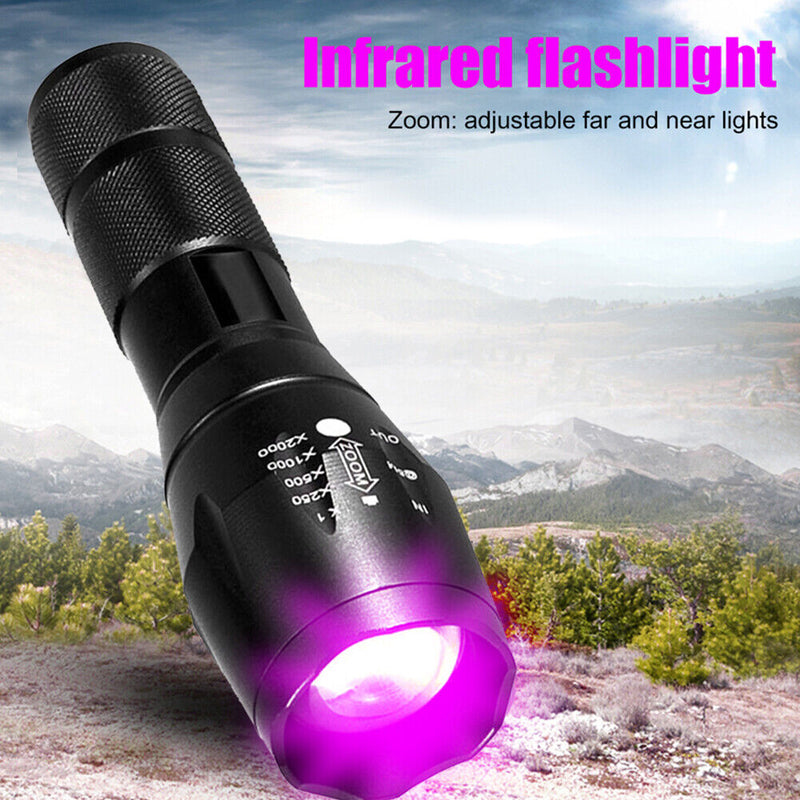150LM XPE+UV Mini Zoomable Flashlight White+Purple Light 395nm Backlight Torch