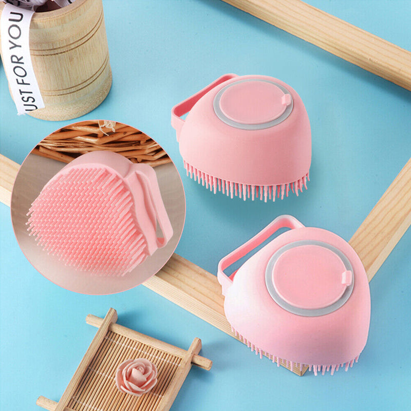 Dog Bath Brush Massage Gloves Silicone Comb Cat Shower Grooming (Pink)