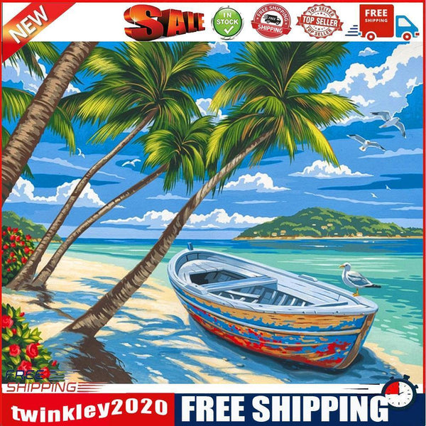 Painting By Numbers Kit DIY Sea Boat Canvas Oil Picture Home Wall Artworks