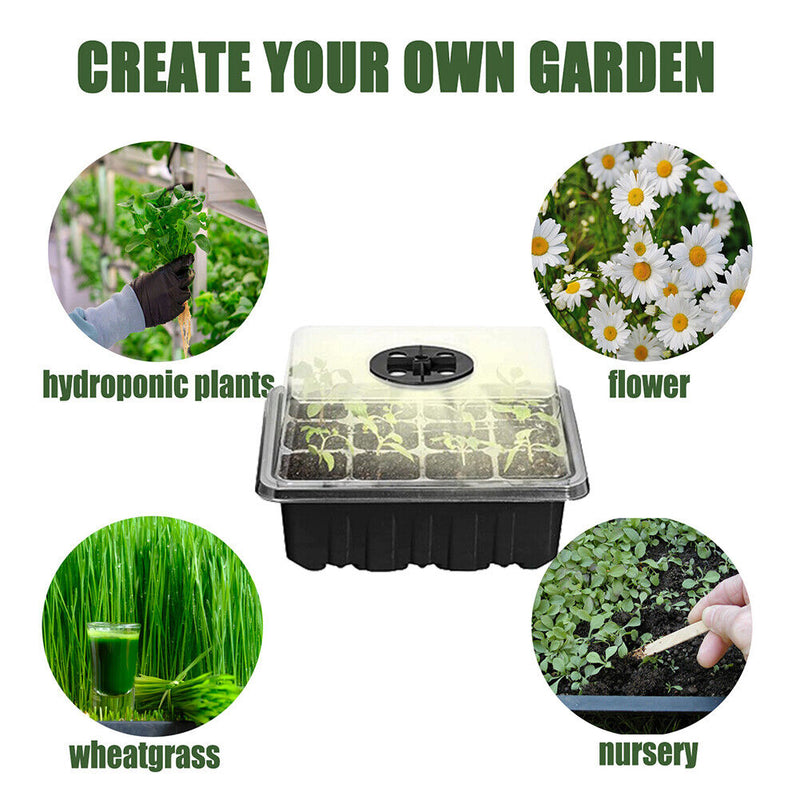 5pcs Seed Starter Trays with Grow Light Garden Plant Seedling Box (Black) Newly