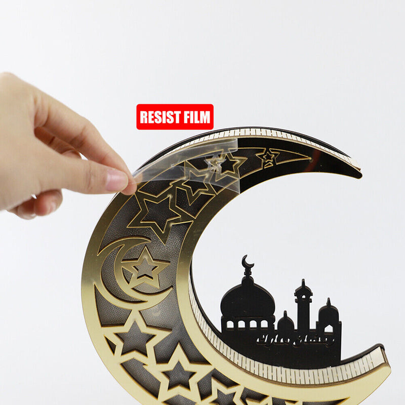 Wooden Hollow ?Moon Mosque Lights Ramadan Festival Desktop Ornament Decorat