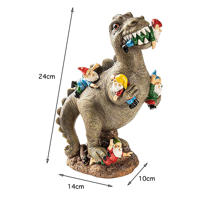 Dinosaur Eating Gnomes Garden Statue Outdoor Art Sculpture for Patio (L) Newly