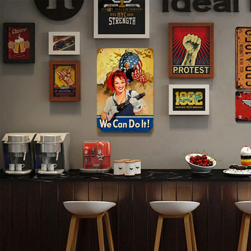 Retro Fighting Women Metal Plate Painting for Bar Pub Tin Plaques Wall Sign