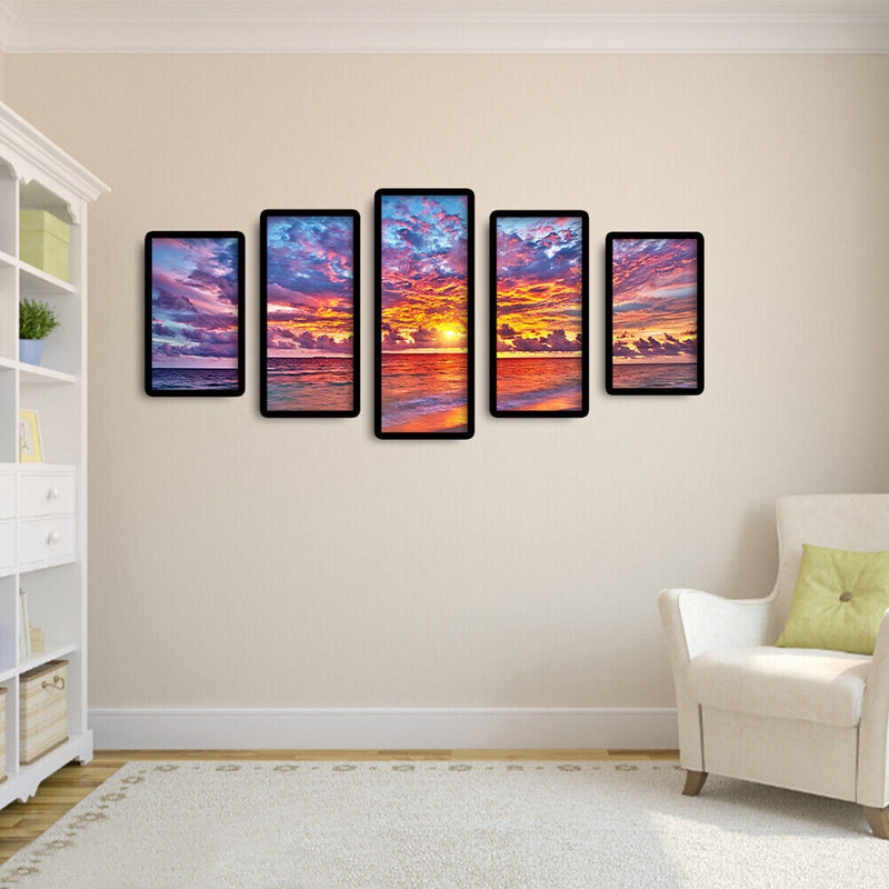 Full Cross Stitch 11CT Cotton Thread DIY 5 Panels Sea Sunset Home Decoration Set
