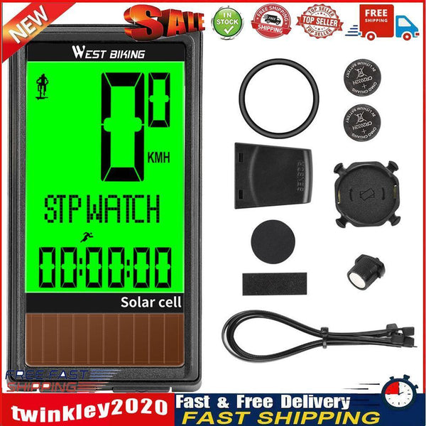 WEST BIKING Solar Wireless MTB Bike Waterproof Computer Digital Stopwatch Newly