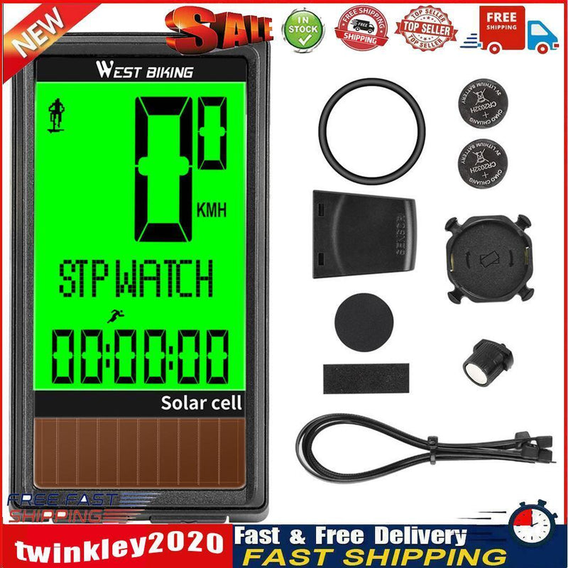 WEST BIKING Solar Wireless MTB Bike Waterproof Computer Digital Stopwatch Newly