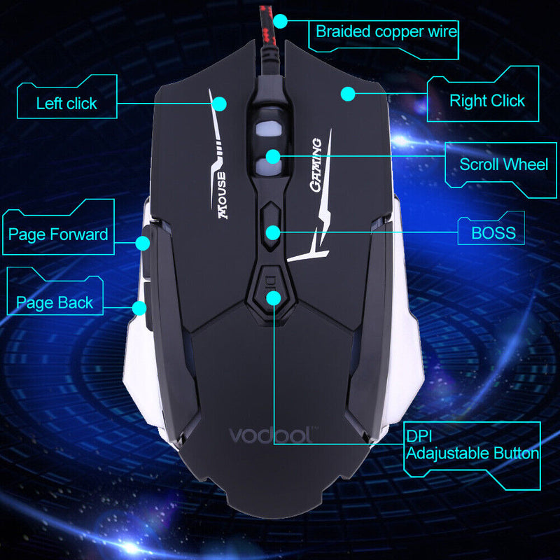 VODOOL K1015 Wired USB Gaming Mouse 7 Buttons Black