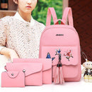 4pcs/set Fashion Women Butterfly Print Backpack Clutch Shoulder Bag (Pink)