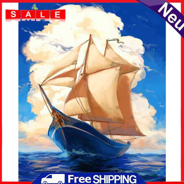 Hand Painted Oil Paint By Numbers DIY Sailboat Drawing Home Wall Decoration Gift