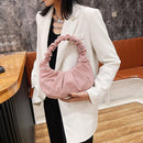 Fashion Women Suede Shoulder Top-handle Bag Pleated Solid Handbag (Pink)