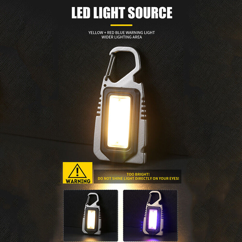 COB LED Mini Keychain Flashlight Torch 7 Modes Waterproof Camping Survival Light