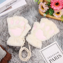 Fashion Winter Warm Plush Fluffy Cat Paw Mittens Children Gloves Fingerless