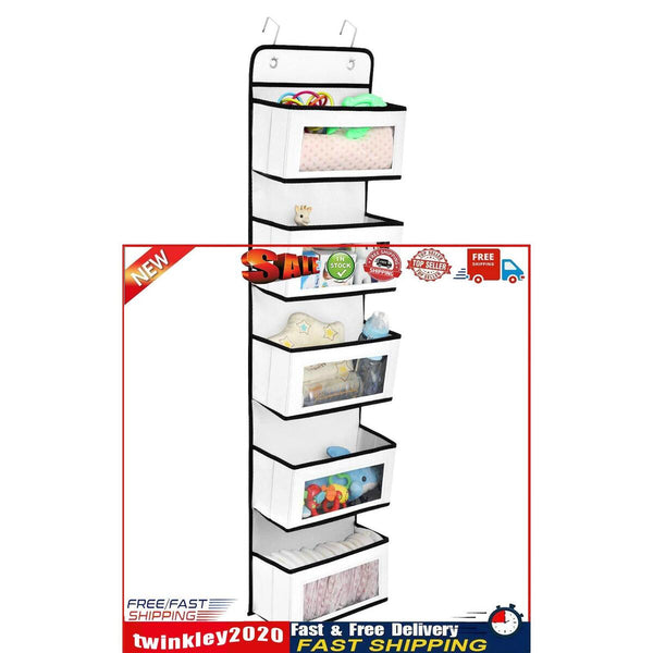 Over The Door Hanging Organizer 5 Large Pockets with Clear Window (White) Newly