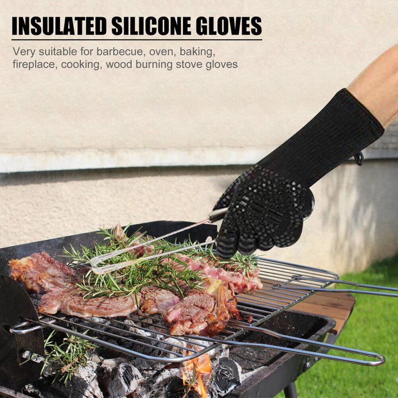 2pcs Outdoor Camping Barbecue Heat Resistance Silicone Gloves Oven Cooking Gl