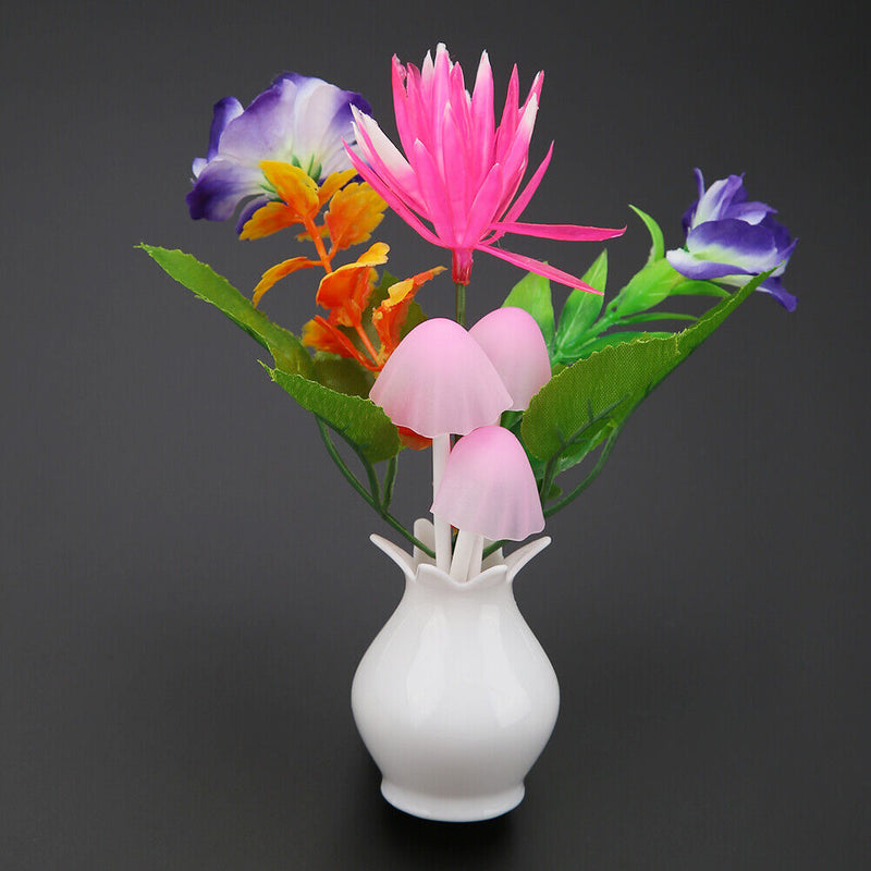 US Plug-in LED Night Lamp Flower Colorful Light Sensor Bedroom Home (LJ-1)