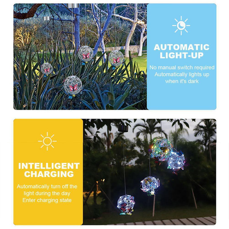 LED Solar Butterfly Ball Hanging Tree Light Outdoor Garden Yard Decor Lamp