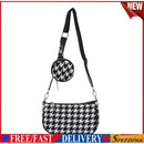 Retro Houndstooth Shoulder Bag Round Purse Women Composite Bags (Black)