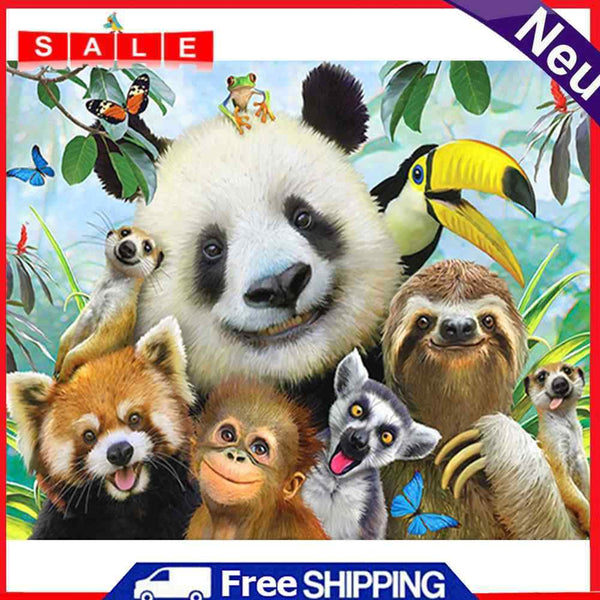 DIY Digital Picture Panda Friends Frameless Painting By Number Art Handicraft