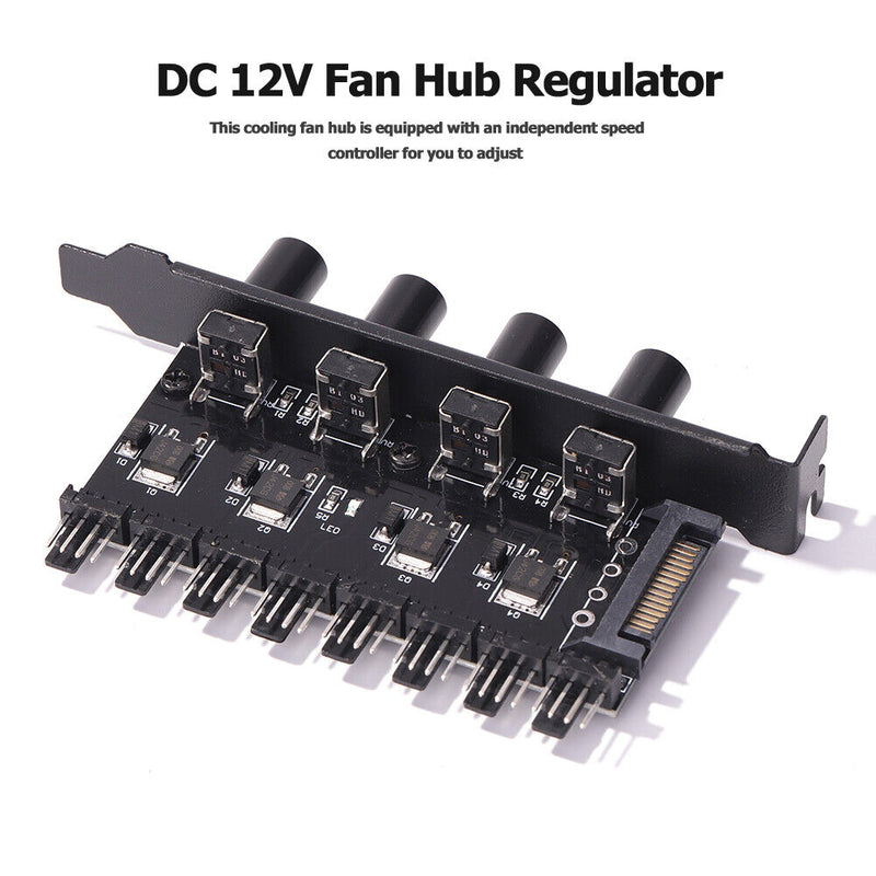 DC 12V Fan Hub Regulator 8 Way SATA/3Pin Speed Controller for PC Computer Case
