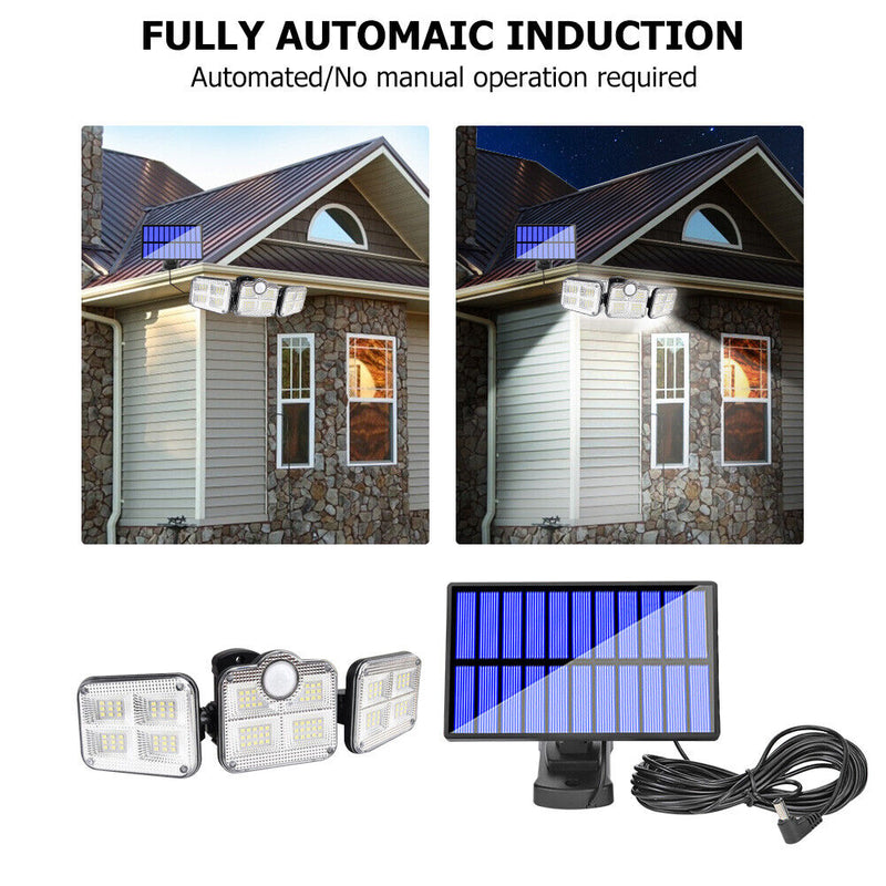 3 Head Motion Sensor Solar Lights Waterproof Remote Control Lamp (122LED) Newly