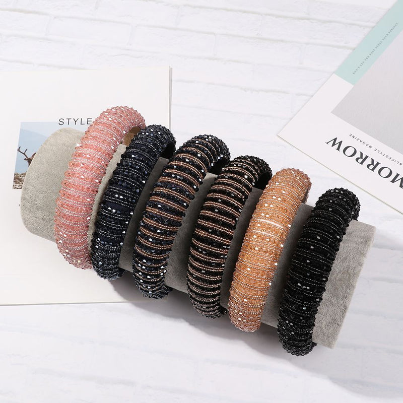 Women HairHoop Baroque Padded Rhinestone hairband Head wrap Handmade Headdress