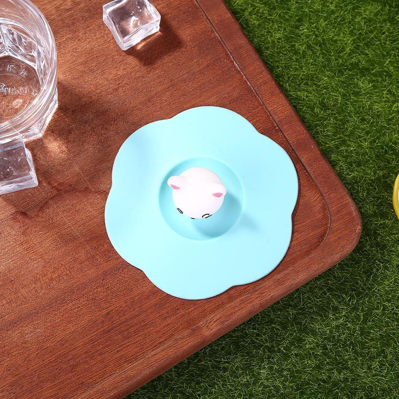 Claer Torx Silicone Cup Cover Leak Proof Cartoon Lid (Pink Blue Cat Head)