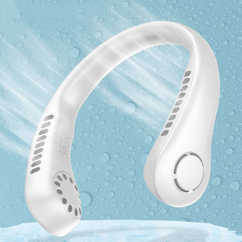 Mini Bladeless Hanging Neck Fan USB Rechargeable Summer Air Cooler (White)