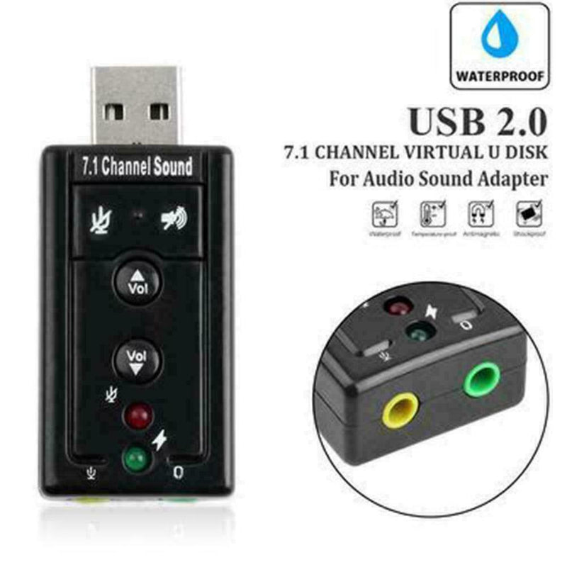 USB PC Laptop To Mic Speaker Headphone 7.1 Channel Audio Adapter Card Sound E1G9