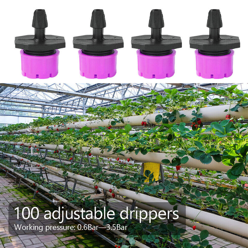 100pcs Adjustable Water Dropper Irrigation Hose Drip Head (Rose Red)