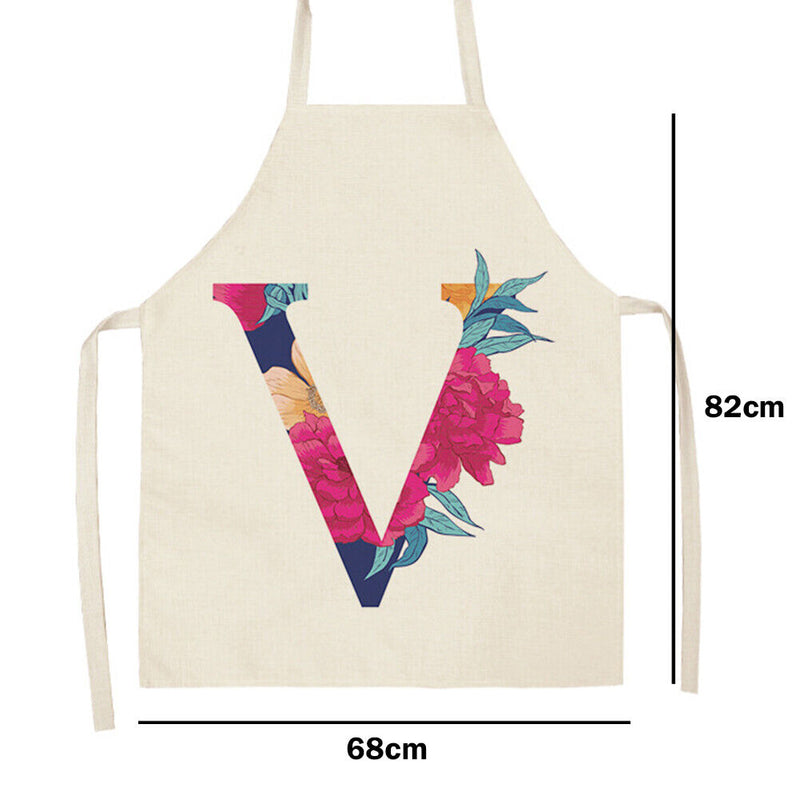 Flower V Printed Linen Apron Waterproof Kitchen Cooking Bibs (82X68CM)