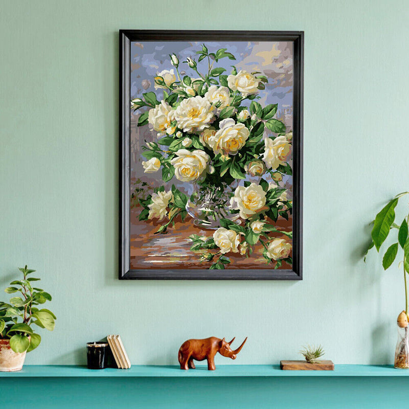 30x40cm White Rose DIY Paint By Numbers Oil Painting Kit Canvas