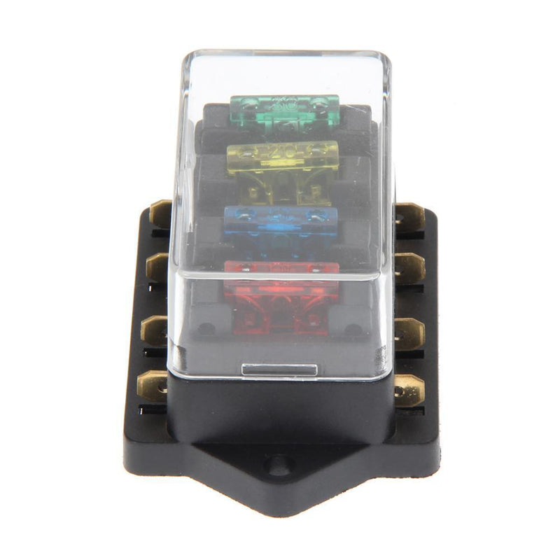 4 Way Circuit Standard Blade Disaster Box Block Holder 12V/24V + Fuse Newly