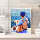Holding Dog Boy Oil Paint By Numbers Kits Canvas Picture DIY Wall Art Craft
