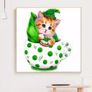 5D DIY Diamond Painting Kit Cat in Cup Part Special Shaped Drill Handicraft