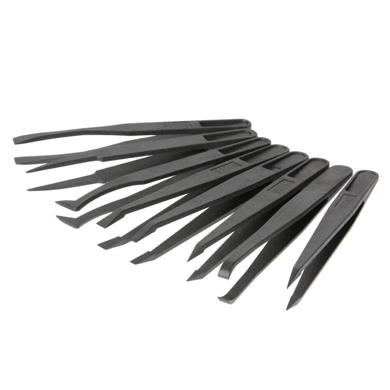8pcs Portable Black Anti-static Plastic Tweezer Heat Resistant Repair Tool Newly