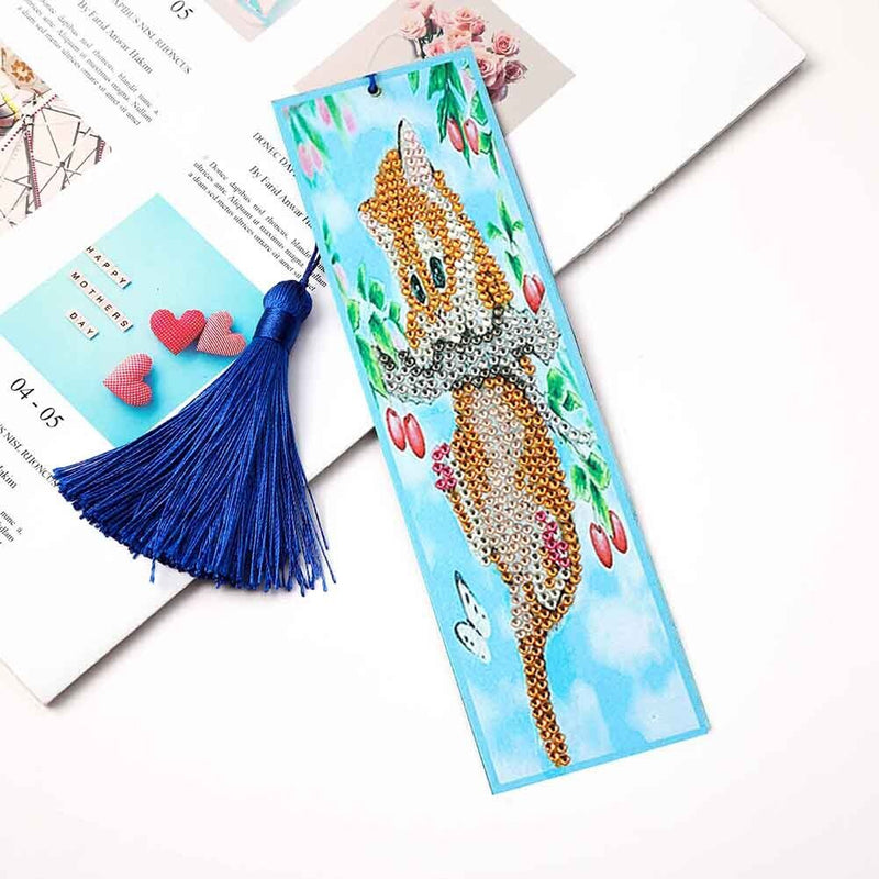 5D Diamond Painting Climbing Cat Cross Stitch Bookmark Leather Page-marker Newly